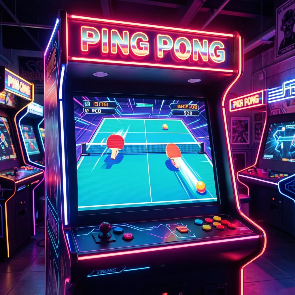 Pong-arkademaskin med neon i arkadehall