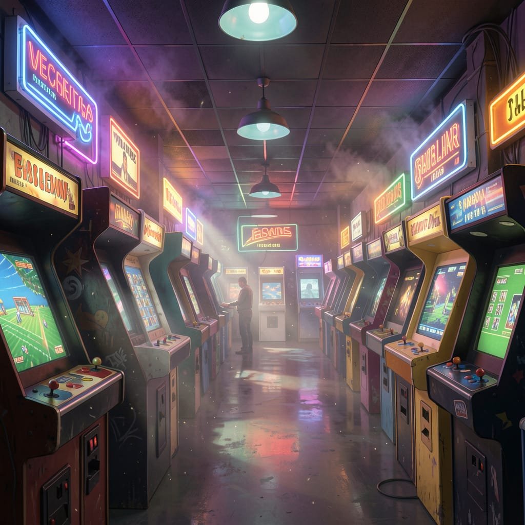 Arkadekorridor med kabinett og refleksjoner