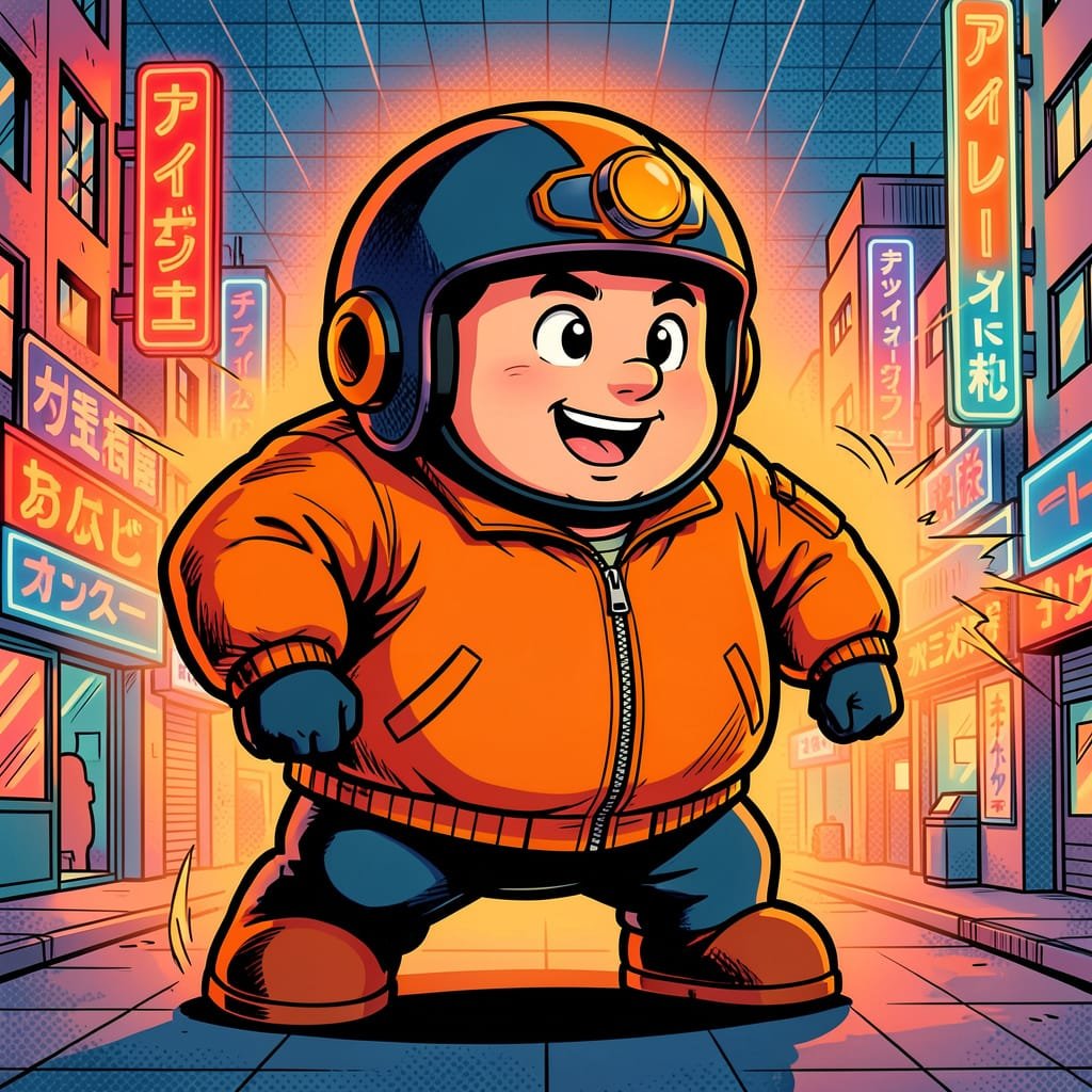 Arkademascot i neonby