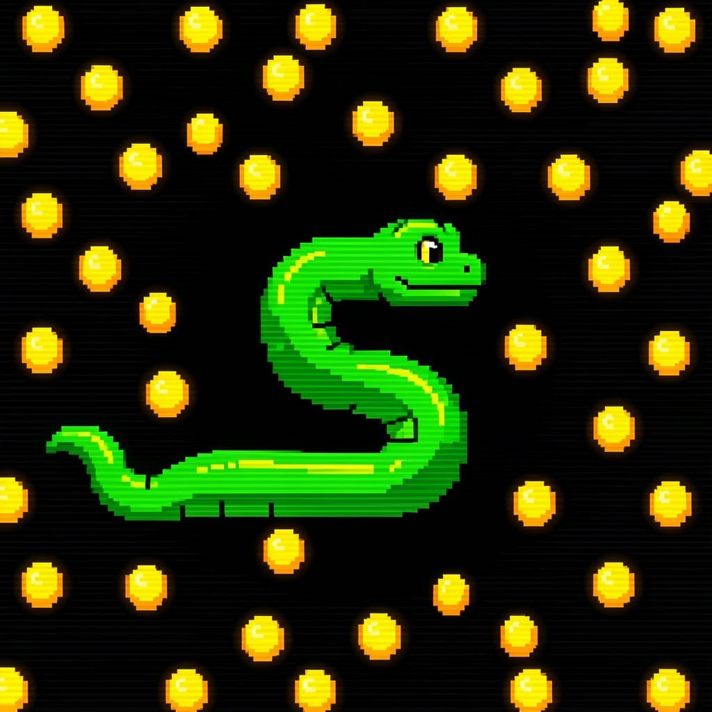 Klassisk Snake-spill i pixelstil med gule pellets